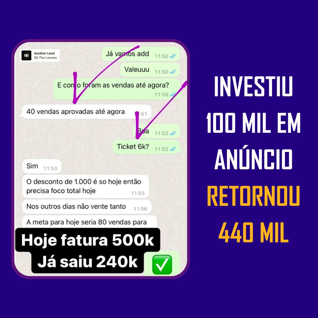 Cliente investiu R$100 mil em anúncios e retornou R$440 mil